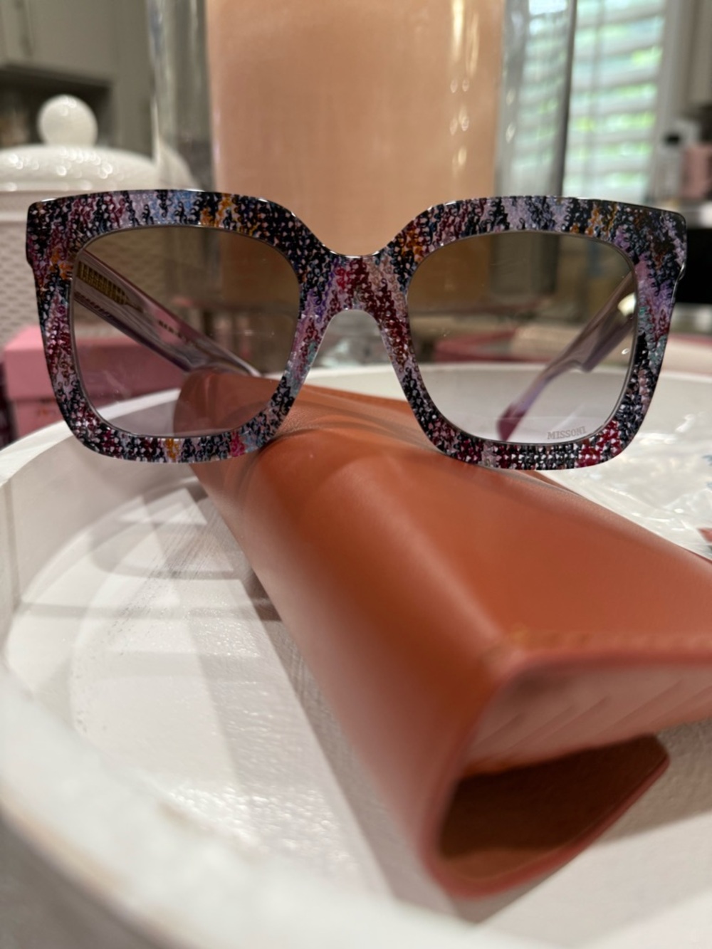 Missoni Multicolor Mosaic Square Sunglasses with Purple Tones